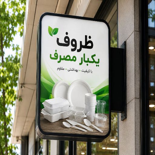 تابلو لایت باکس طرح ظروف یک بار مصرف